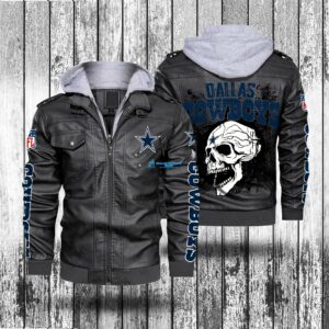 Men's Skull Custom Dallas Cowboys Hood While Leahter Jacket