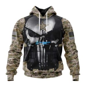 Men's Skull Dallas Cowboys While Custom Army Hoodie
