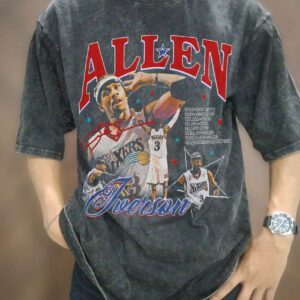 Vintage Allen Iverson The Answer T-Shirt, Vintage Wash Oversize Iverson T Shirt, 90S Retro Allen Iverson Basketball Player Graphic Tee